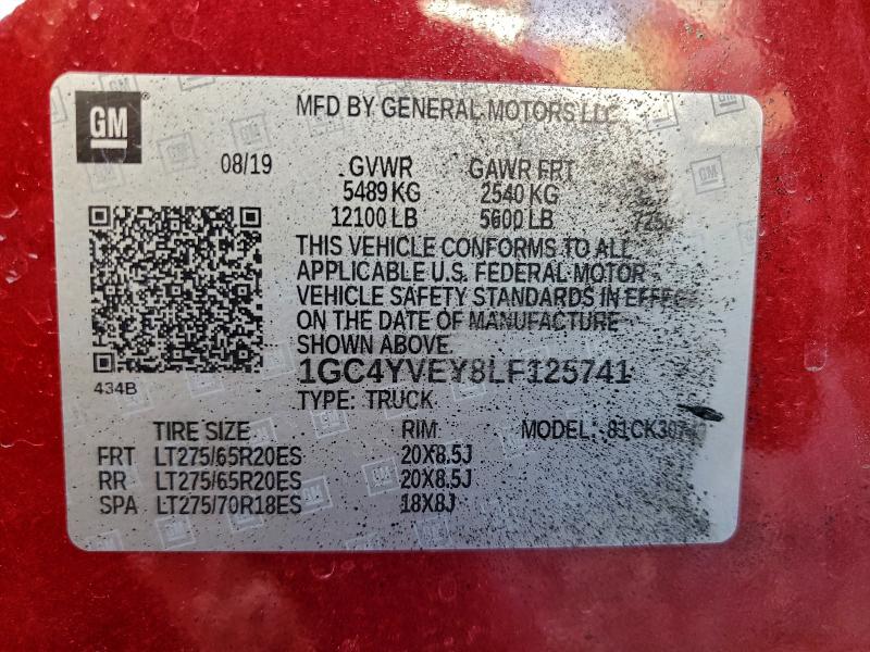 Продаж на аукціоні авто 2020 Chevrolet Silverado, vin: 1GC4YVEY8LF125741, номер лоту: 96524585