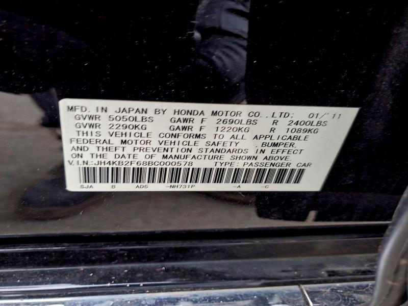 2011 Acura Rl მანქანა იყიდება აუქციონზე, vin: JH4KB2F68BC000578, აუქციონის ნომერი: 95458605