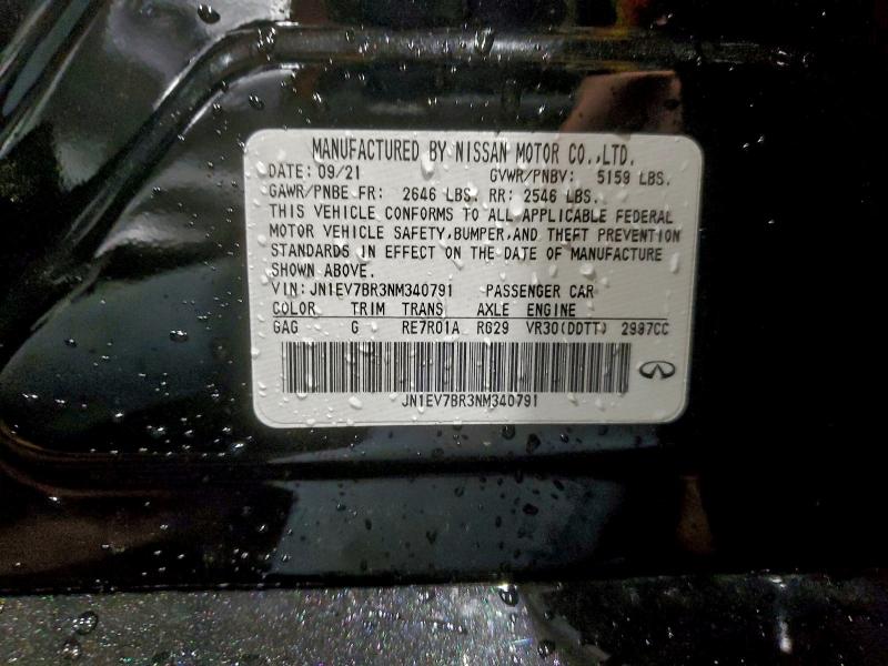 97644075 :رقم المزاد ، JN1EV7BR3NM340791 vin ، 2022 Infiniti Q50 Luxe مزاد بيع