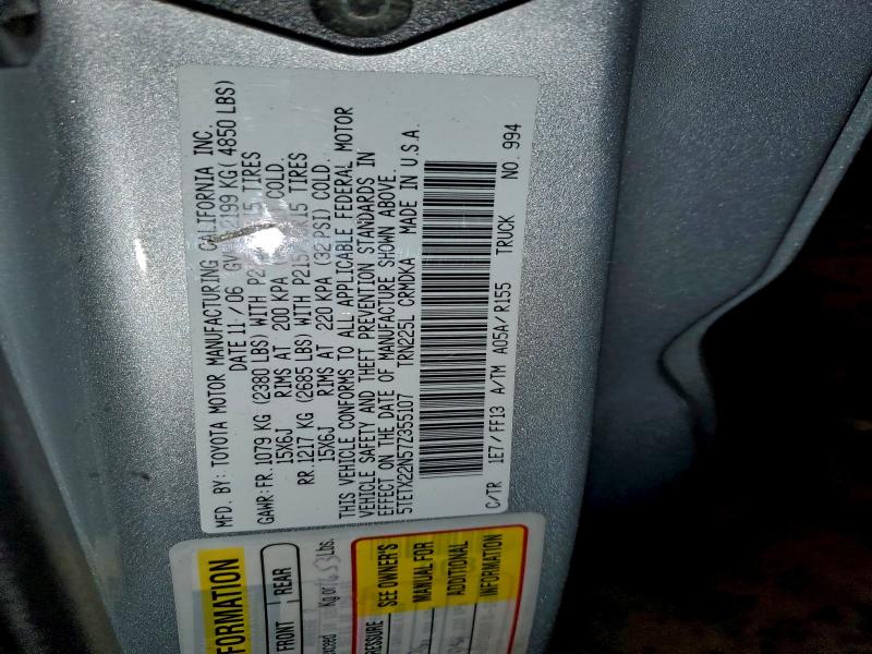 Aukcja sprzedaży 2007 Toyota Tacoma, vin: 5TETX22N57Z355107, numer aukcji: 96206525
