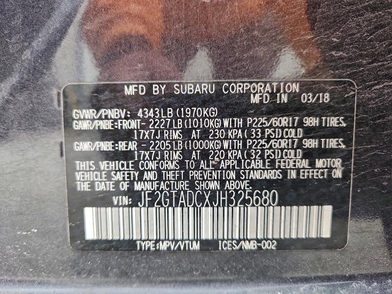 96613175 :رقم المزاد ، JF2GTADCXJH325680 vin ، 2018 Subaru Crosstrek مزاد بيع