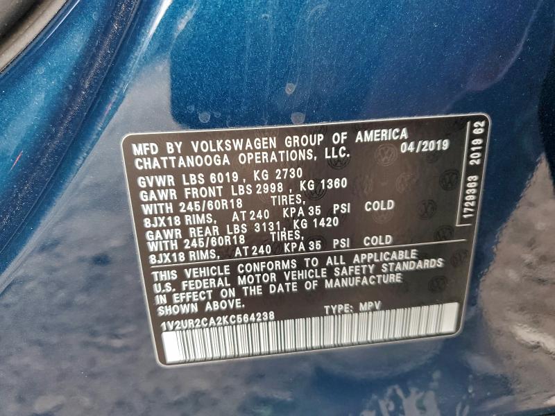 Aukcja sprzedaży 2019 Volkswagen Atlas, vin: 1V2UR2CA2KC564238, numer aukcji: 96337425