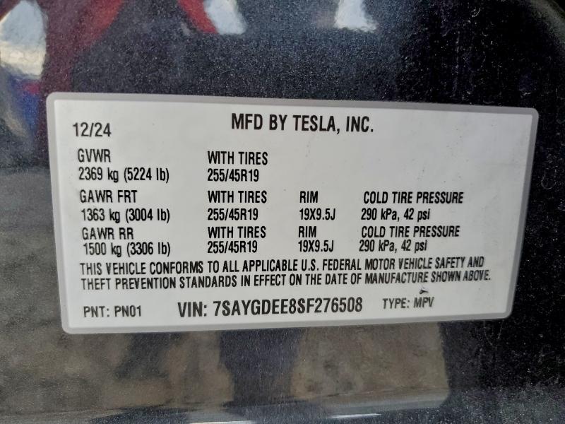 Aukcja sprzedaży 2025 Tesla Model Y, vin: 7SAYGDEE8SF276508, numer aukcji: 93972855