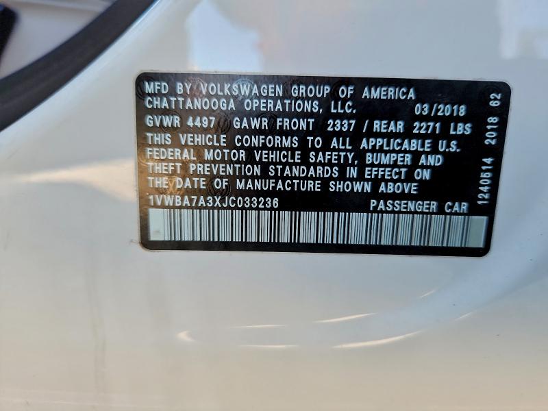 Aukcja sprzedaży 2018 Volkswagen Passat Se, vin: 1VWBA7A3XJC033236, numer aukcji: 96317625