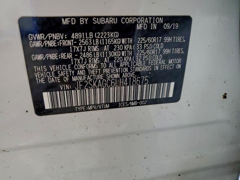 Продаж на аукціоні авто 2020 Subaru Forester, vin: JF2SKAGC6LH418675, номер лоту: 95514305