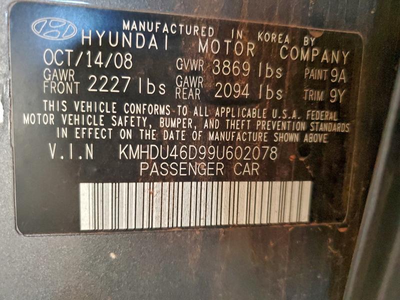 Aukcja sprzedaży 2009 Hyundai Elantra, vin: KMHDU46D99U602078, numer aukcji: 97226115