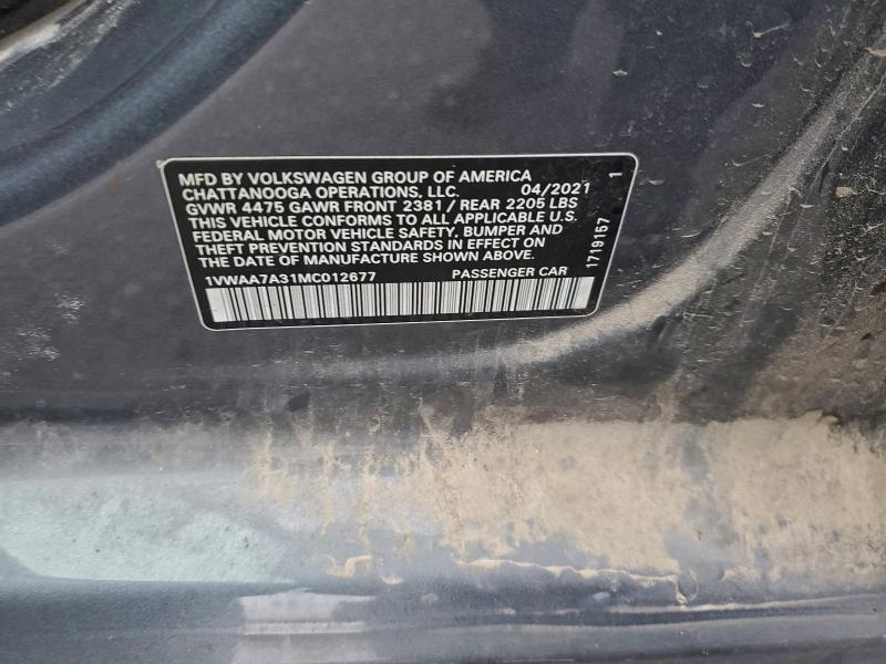 97109605 :رقم المزاد ، 1VWAA7A31MC012677 vin ، 2021 Volkswagen Passat مزاد بيع