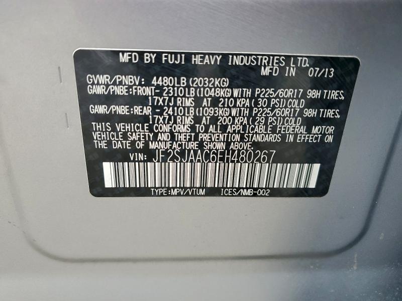 2014 Subaru Forester მანქანა იყიდება აუქციონზე, vin: JF2SJAAC6EH480267, აუქციონის ნომერი: 95460595