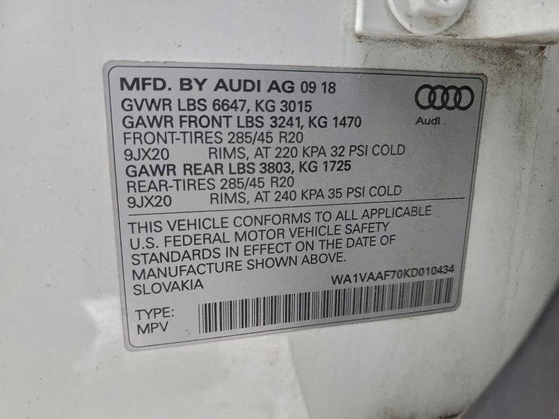 Продажа на аукционе авто 2019 Audi Q7, vin: WA1VAAF70KD010434, номер лота: 96322215