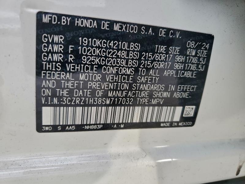 2025 Honda Hr-v მანქანა იყიდება აუქციონზე, vin: 3CZRZ1H38SM717032, აუქციონის ნომერი: 41722896