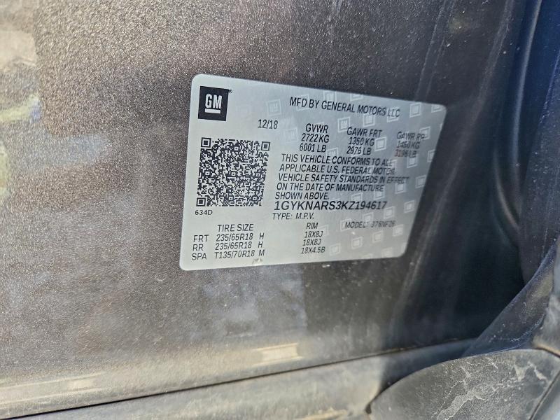 2019 Cadillac Xt5 მანქანა იყიდება აუქციონზე, vin: 1GYKNARS3KZ194617, აუქციონის ნომერი: 97812505