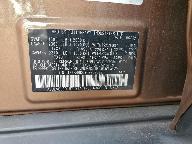 Aukcja sprzedaży 2012 Subaru Outback, vin: 4S4BRBKC3C3303533, numer aukcji: 95978005