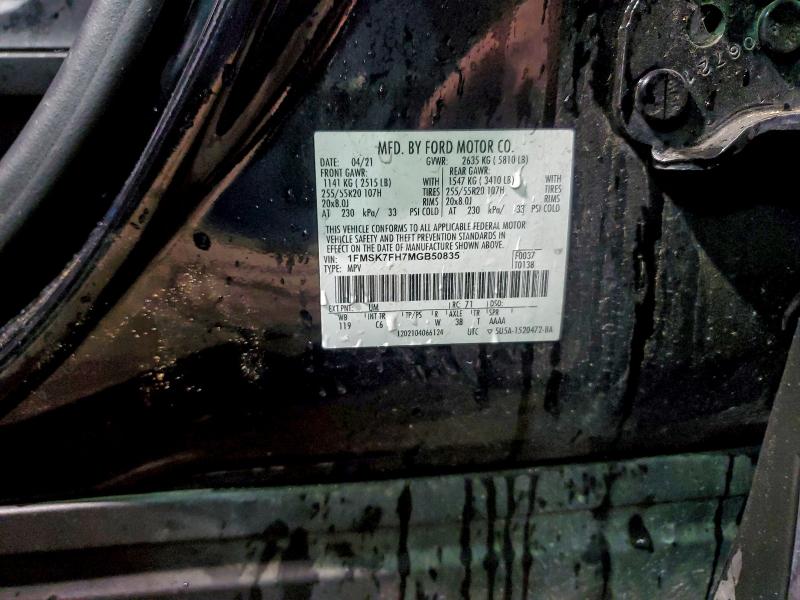 92491525 :رقم المزاد ، 1FMSK7FH7MGB50835 vin ، 2021 Ford Explorer L مزاد بيع