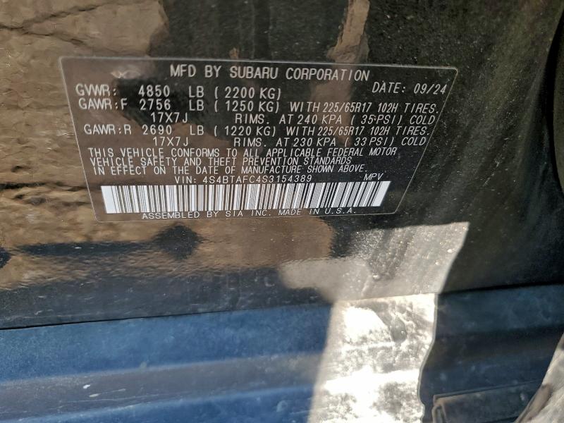 97564905 :رقم المزاد ، 4S4BTAFC4S3154389 vin ، 2025 Subaru Outback مزاد بيع