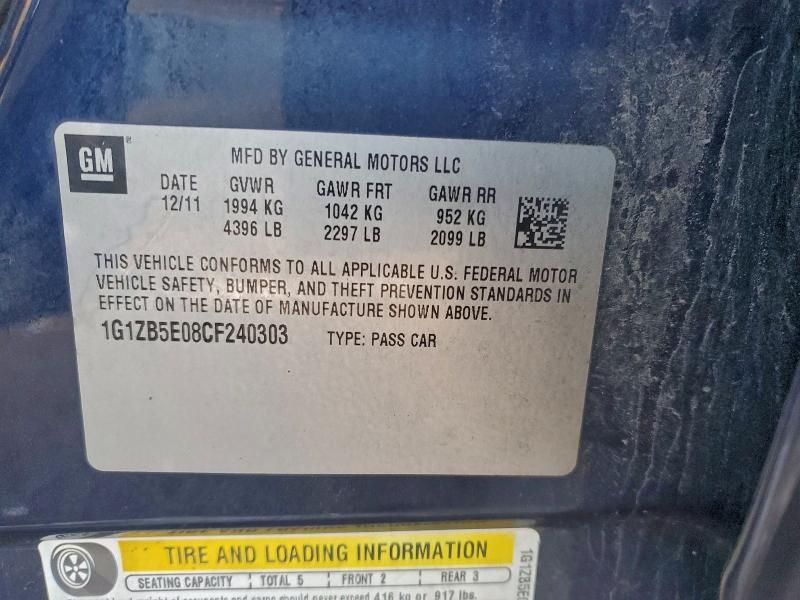 Продажа на аукционе авто 2012 Chevrolet Malibu, vin: 1G1ZB5E08CF240303, номер лота: 96821875