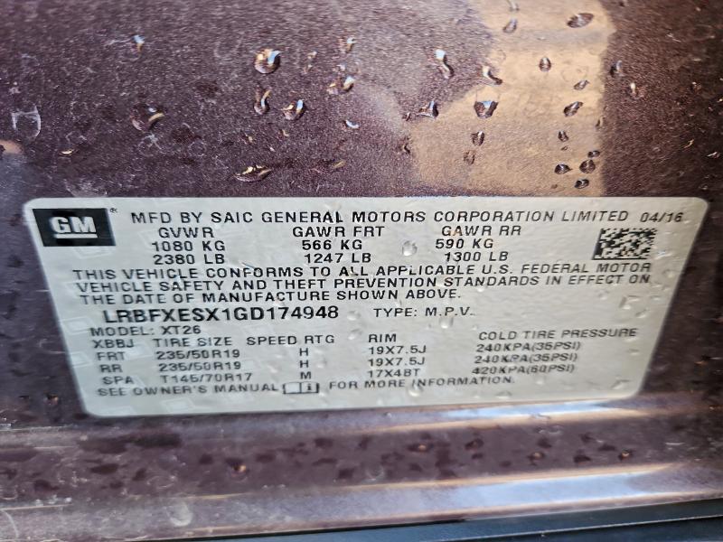 Продаж на аукціоні авто 2016 Buick Envision, vin: LRBFXESX1GD174948, номер лоту: 96192605