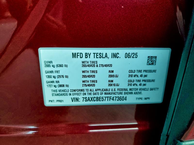 Продаж на аукціоні авто 2026 Tesla Model X, vin: 7SAXCBE57TF473604, номер лоту: 97515485