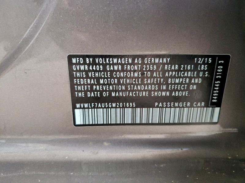 Продажа на аукционе авто 2016 Volkswagen Golf R, vin: WVWLF7AU5GW201695, номер лота: 95692095