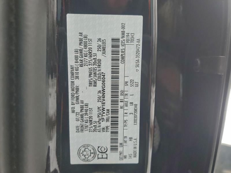 Aukcja sprzedaży 2022 Ford F150, vin: 1FTVW1EV4NWG06047, numer aukcji: 92846135