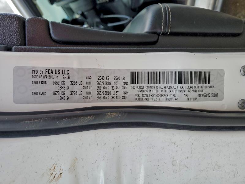 94911855 :رقم المزاد ، 1C4RJEBG1GC500236 vin ، 2016 Jeep Grand Cherokee مزاد بيع