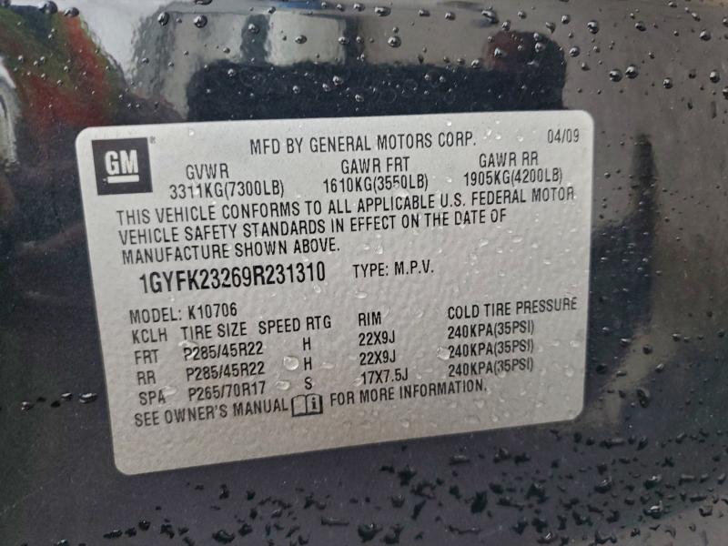 Продаж на аукціоні авто 2009 Cadillac Escalade, vin: 1GYFK23269R231310, номер лоту: 97012005