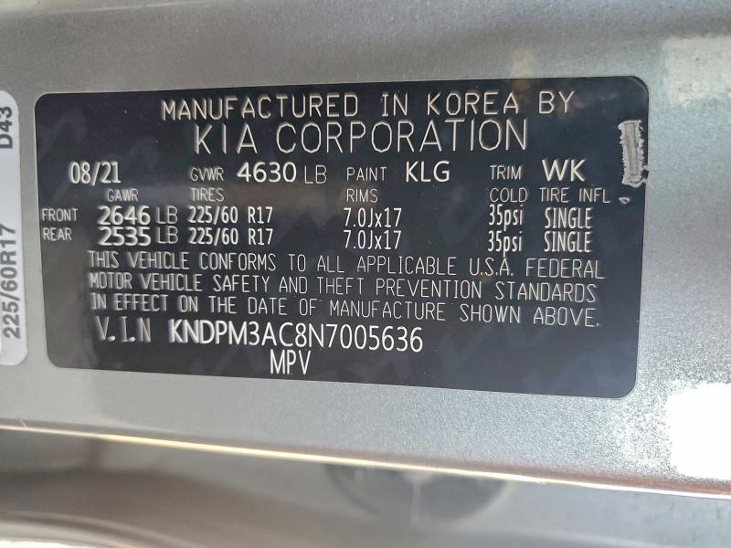 Продаж на аукціоні авто 2022 Kia Sportage, vin: KNDPM3AC8N7005636, номер лоту: 96969435