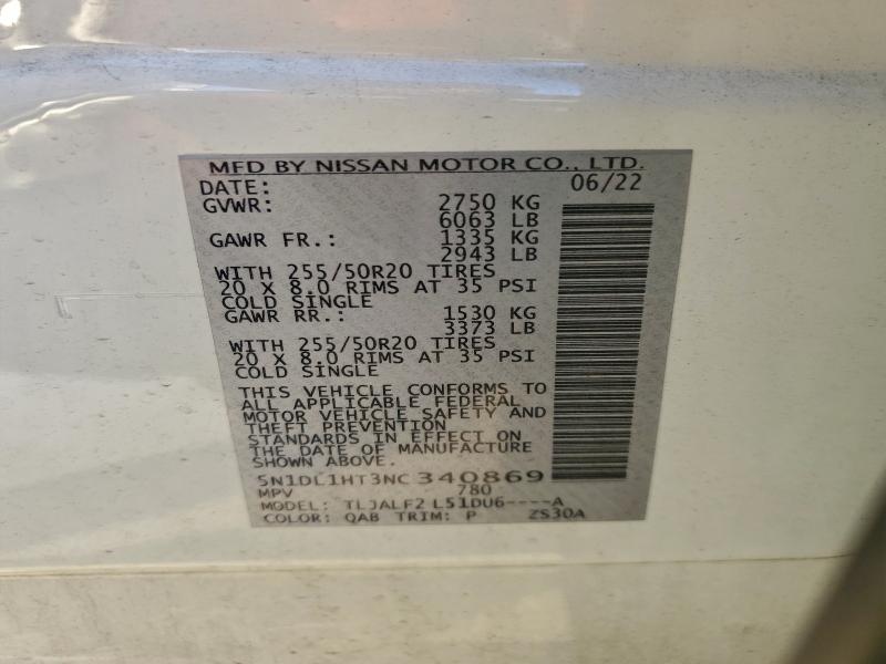 95489415 :رقم المزاد ، 5N1DL1HT3NC340869 vin ، 2022 Infiniti Qx60 Autog مزاد بيع