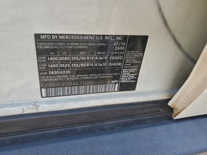 2011 Mercedes-benz Ml მანქანა იყიდება აუქციონზე, vin: 4JGBB8GBXBA635082, აუქციონის ნომერი: 94795615