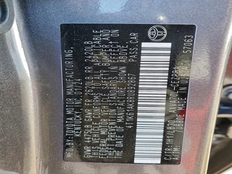 97243915 :رقم المزاد ، 4T1K61AK8RU892867 vin ، 2024 Toyota Camry مزاد بيع
