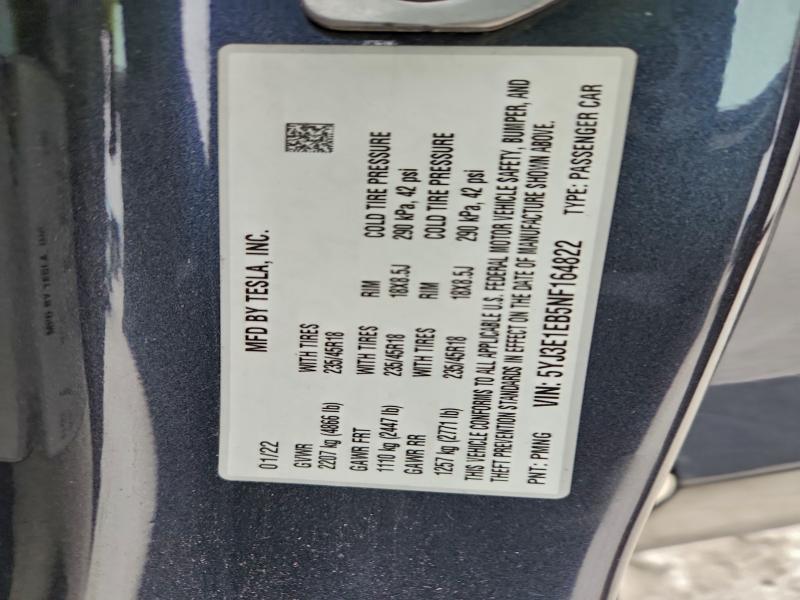 Продаж на аукціоні авто 2022 Tesla Model 3, vin: 5YJ3E1EB5NF164822, номер лоту: 95480655