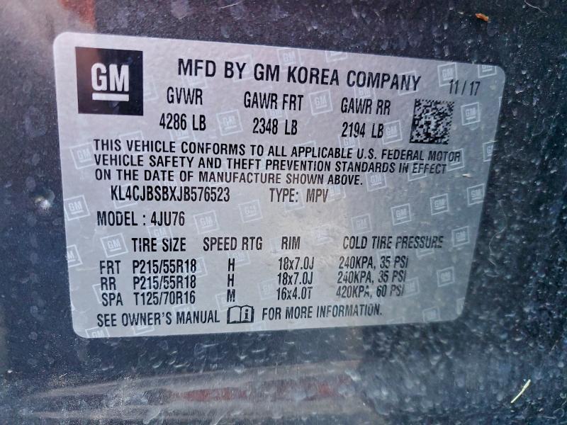 2018 Buick Encore Pre მანქანა იყიდება აუქციონზე, vin: KL4CJBSBXJB576523, აუქციონის ნომერი: 95778495
