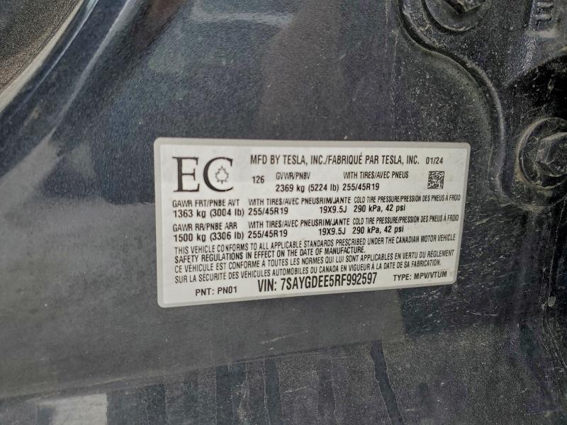Aukcja sprzedaży 2024 Tesla Model Y, vin: 7SAYGDEE5RF992597, numer aukcji: 96006795