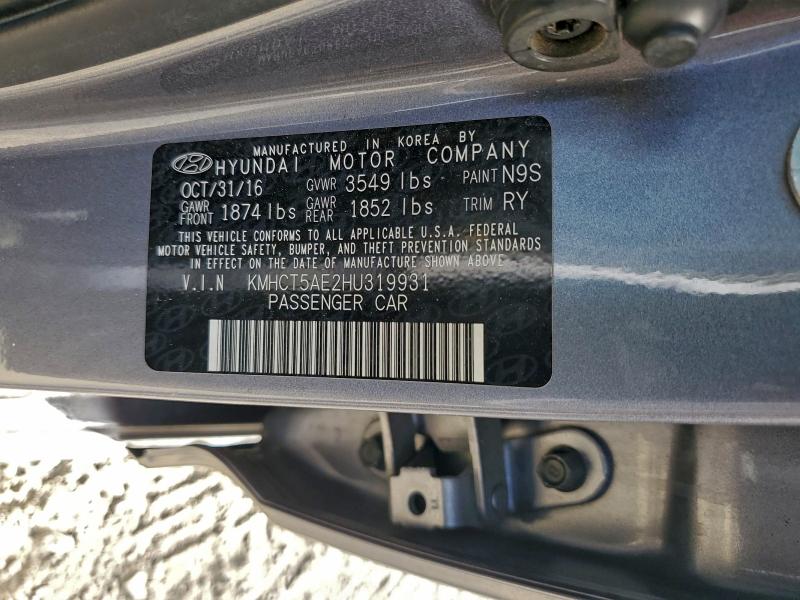 Aukcja sprzedaży 2017 Hyundai Accent, vin: KMHCT5AE2HU319931, numer aukcji: 97872995