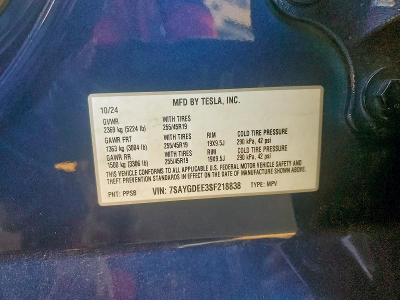 Продаж на аукціоні авто 2025 Tesla Model Y, vin: 7SAYGDEE3SF218838, номер лоту: 97592495