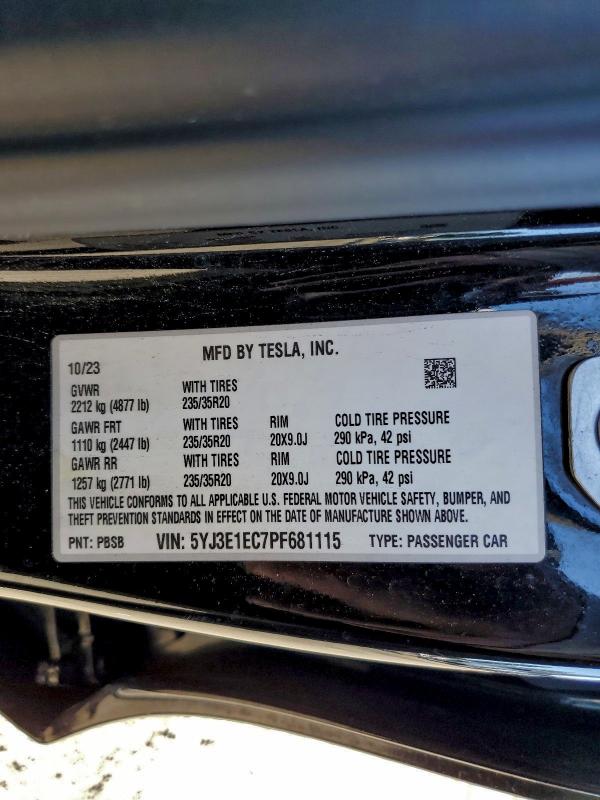 95551825 :رقم المزاد ، 5YJ3E1EC7PF681115 vin ، 2023 Tesla Model 3 مزاد بيع