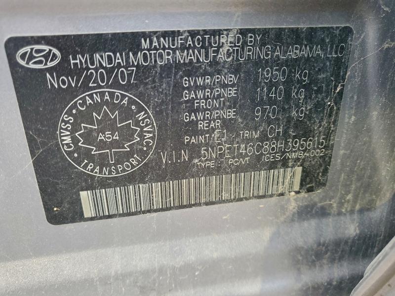 2008 Hyundai Sonata მანქანა იყიდება აუქციონზე, vin: 5NPET46C88H395615, აუქციონის ნომერი: 95163985