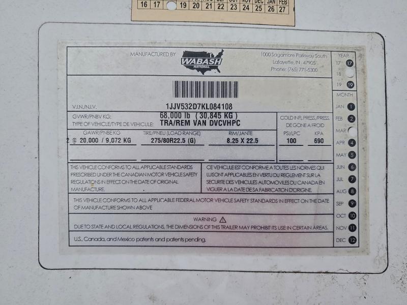 Aukcja sprzedaży 2019 Wabash Unknown, vin: 1JJV532D7KL084108, numer aukcji: 95272525