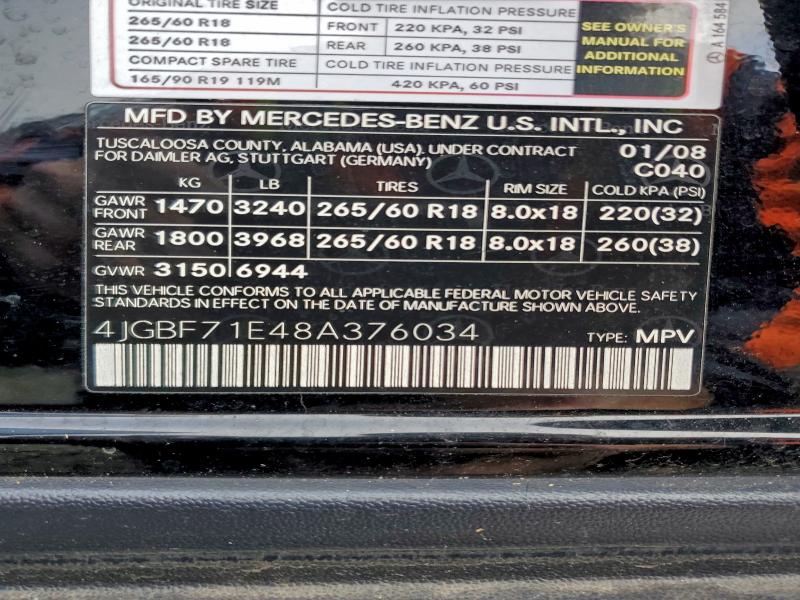 Auction sale of the 2008 Mercedes-benz Gl, vin: 4JGBF71E48A376034, lot number: 97019905