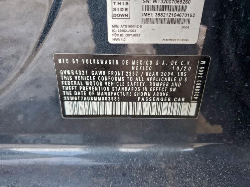 97796525 :رقم المزاد ، 3VW6T7AU8MM003983 vin ، 2021 Volkswagen Gti مزاد بيع