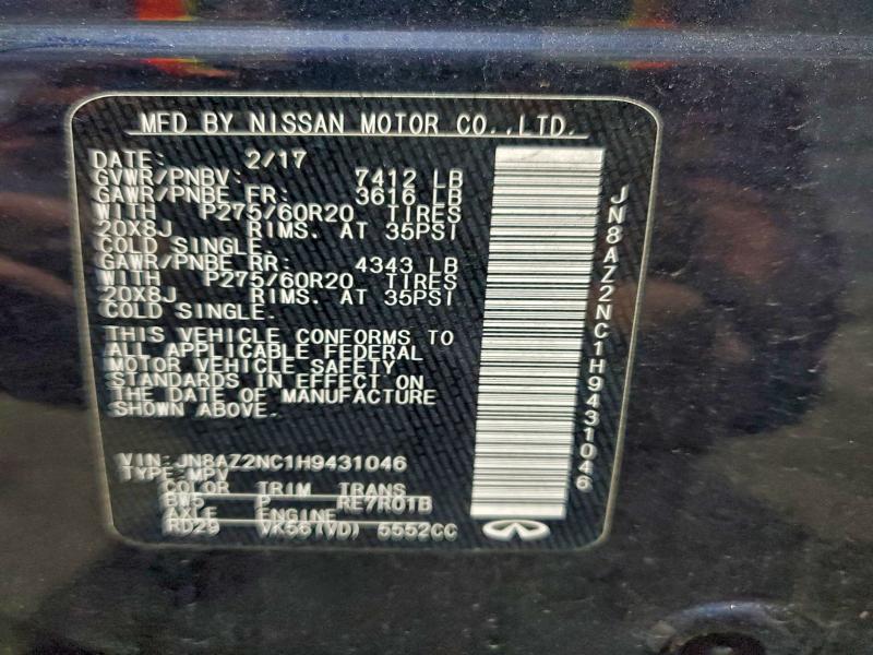 Aukcja sprzedaży 2017 Infiniti Qx80, vin: JN8AZ2NC1H9431046, numer aukcji: 96152275