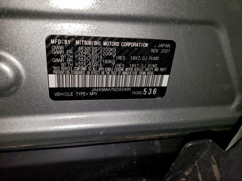 96644875 :رقم المزاد ، JA4ASWAA7NZ050495 vin ، 2022 Mitsubishi Eclipse Cr مزاد بيع