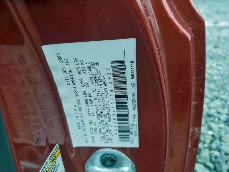 Продаж на аукціоні авто 2007 Mitsubishi Eclipse, vin: 4A3AK34T37E013632, номер лоту: 96222215