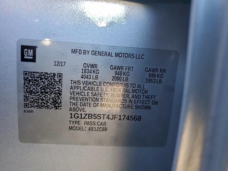 2018 Chevrolet Malibu Ls მანქანა იყიდება აუქციონზე, vin: 1G1ZB5ST4JF174568, აუქციონის ნომერი: 96566575