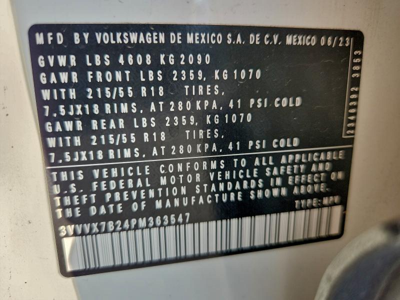98077145 :رقم المزاد ، 3VVVX7B24PM363547 vin ، 2023 Volkswagen Taos Se مزاد بيع