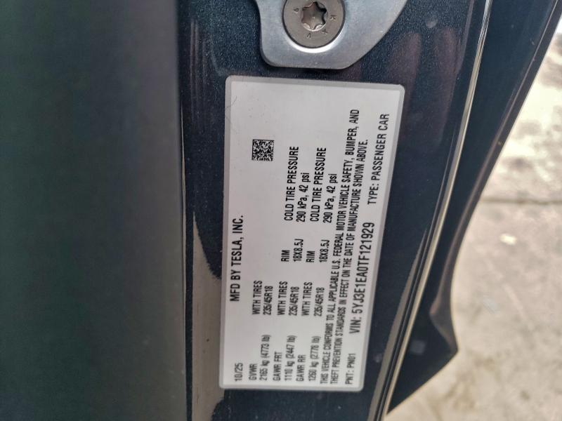 Aukcja sprzedaży 2026 Tesla Model 3, vin: 5YJ3E1EA0TF121929, numer aukcji: 96541285