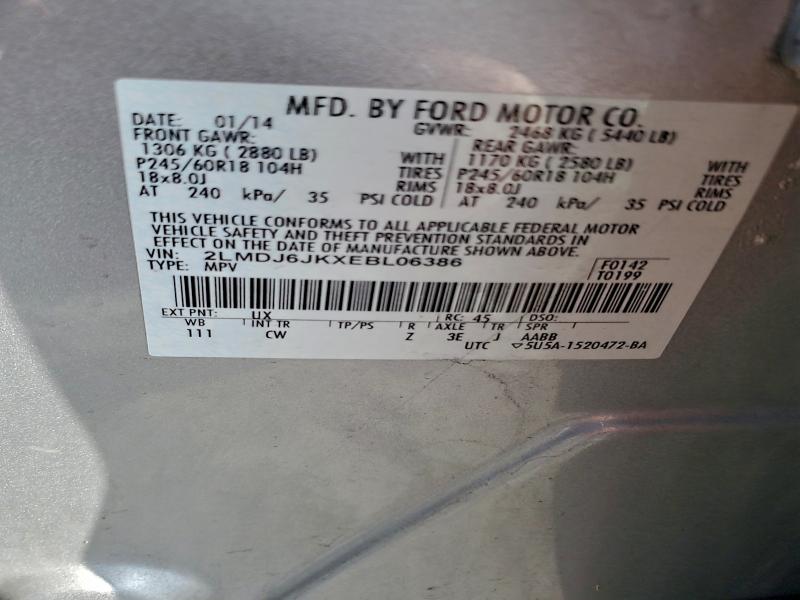 Продаж на аукціоні авто 2014 Lincoln Mkx, vin: 2LMDJ6JKXEBL06386, номер лоту: 98255405