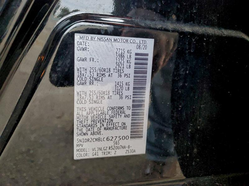 2020 Nissan Pathfinder მანქანა იყიდება აუქციონზე, vin: 5N1DR2CM8LC627500, აუქციონის ნომერი: 97951165