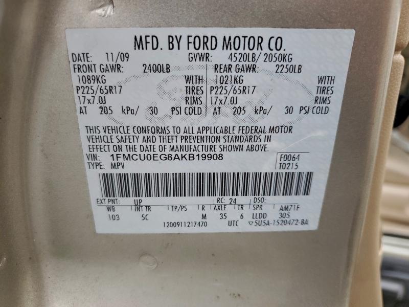 Aukcja sprzedaży 2010 Ford Escape, vin: 1FMCU0EG8AKB19908, numer aukcji: 95464505