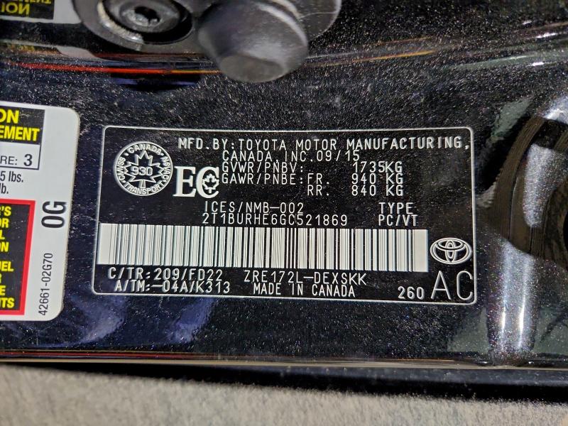 Aukcja sprzedaży 2016 Toyota Corolla, vin: 2T1BURHE6GC521869, numer aukcji: 85446465