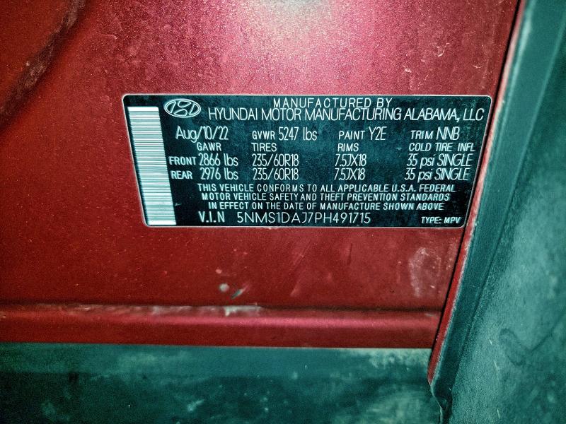 2023 Hyundai Santa Fe მანქანა იყიდება აუქციონზე, vin: 5NMS1DAJ7PH491715, აუქციონის ნომერი: 97205995